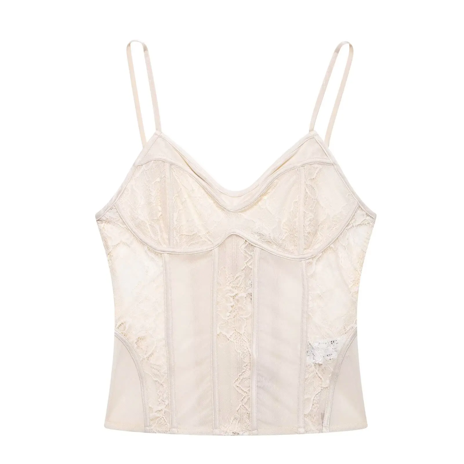 

PB&ZA Women's Spaghetti - strap V - neck Lace - embellished Corset - style Crop Top for Summer for a Sexy and Elegant Look