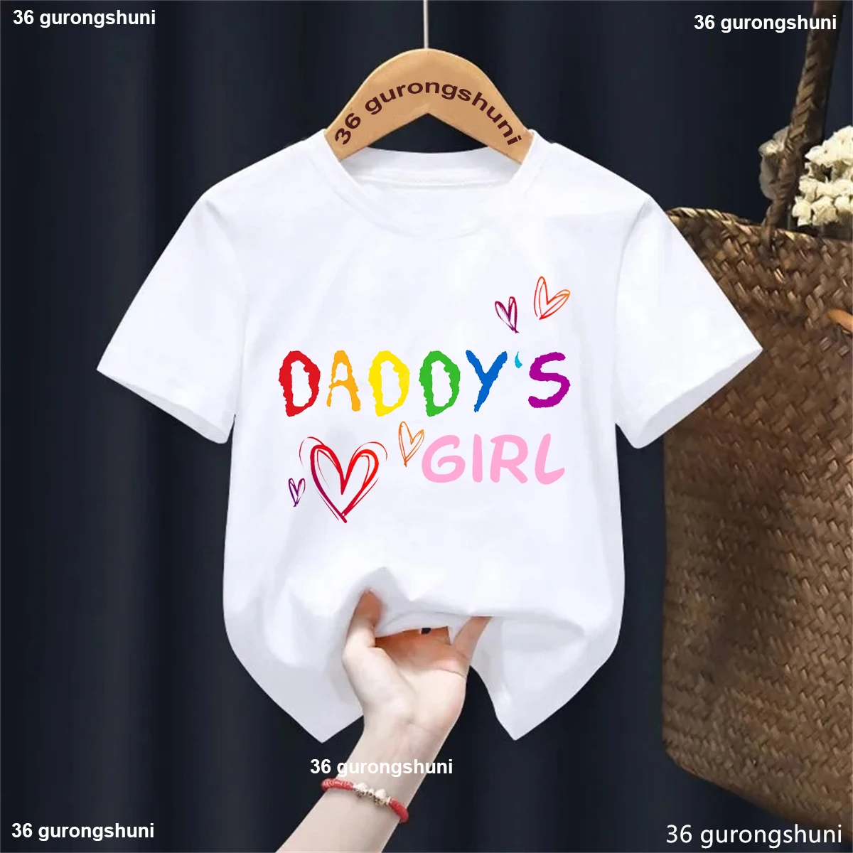 Colorful Leopard Daddy'S Girl Letter Printed T Shirt Girls Gift For Daughter T-Shirt Summer Short Sleeve Kawaii Kids Clothes