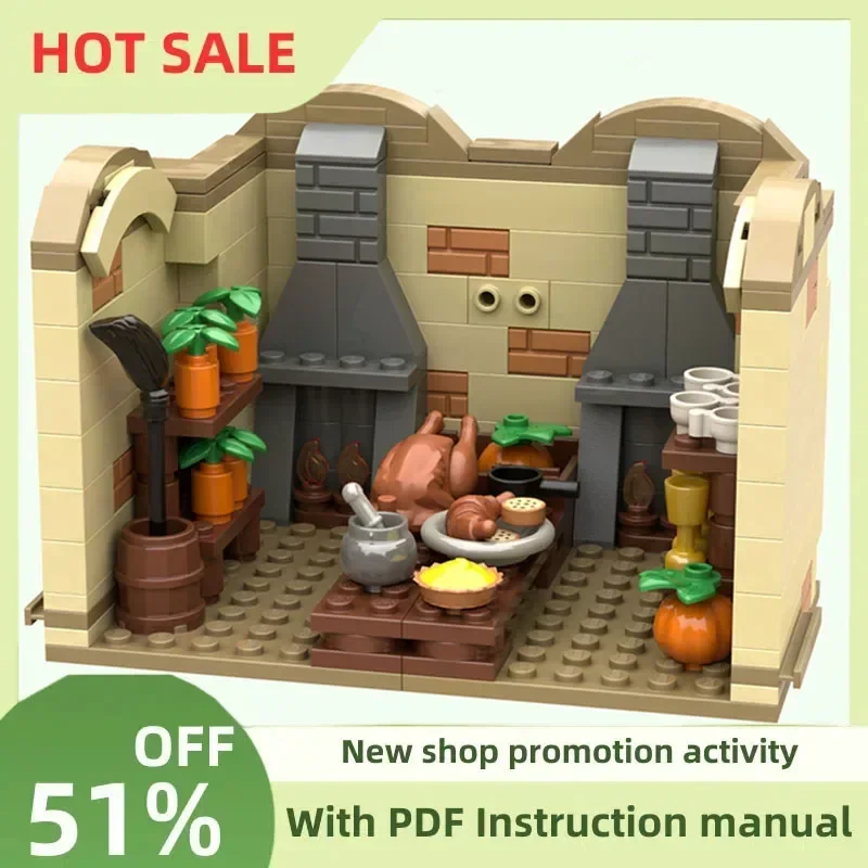 New 225Pcs Famous Magic Movie Moc House Elf Kitchen Model Custom Puzzle Diy Creative Ideas Kids Toys Birthday Christmas Gifts