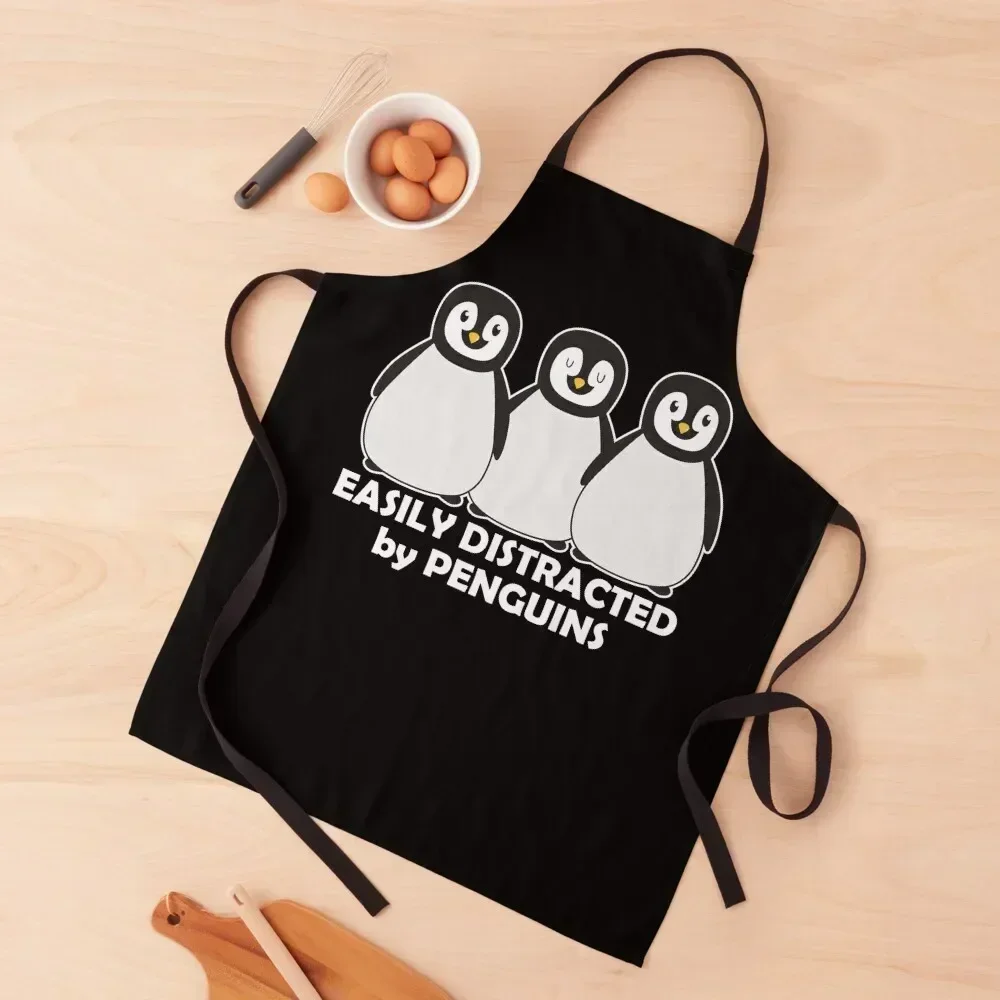 

Easily Distracted by Penguins Dark Apron christmas decoration women's work Useful Things For Kitchen Apron
