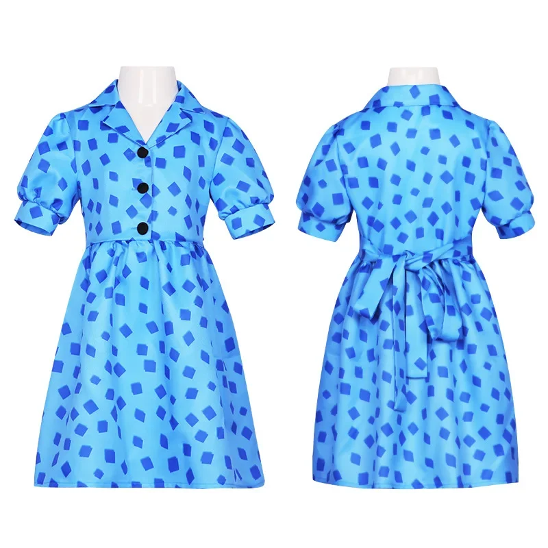 Mastida cosplay Roald dahl's mastida the musical cosplay costume blue print dress Halloween cos costumes for kids girls