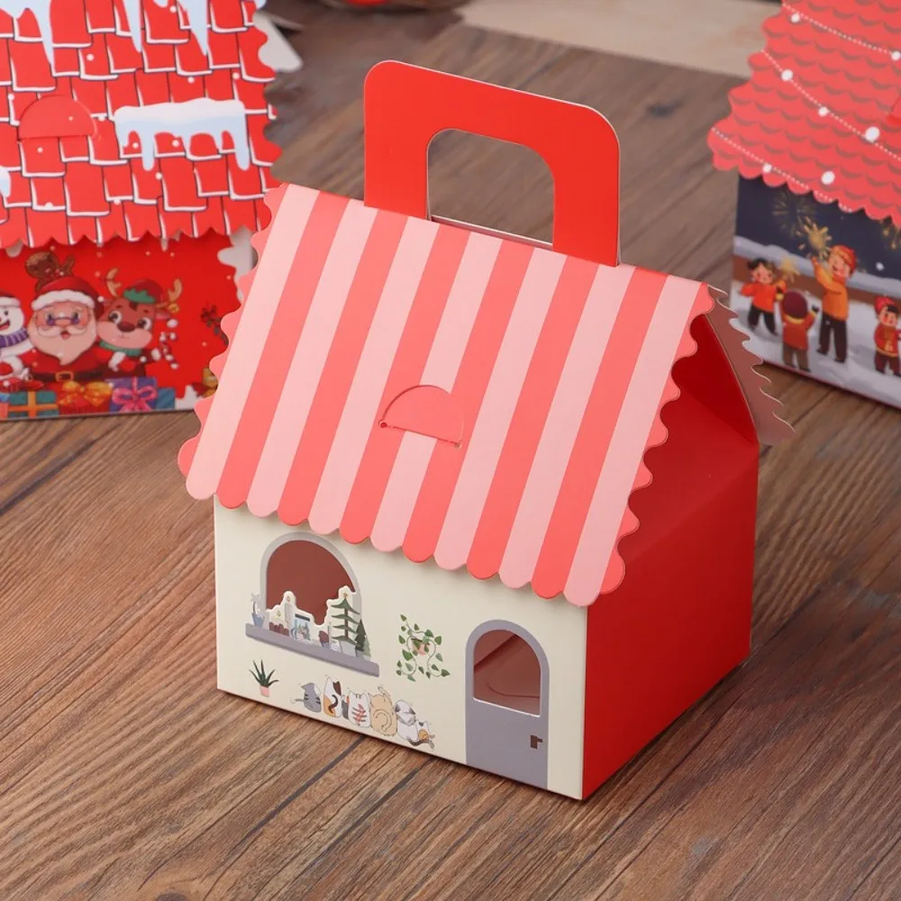 10 stücke Weihnachten Süßigkeiten Geschenk Boxen Lebkuchen Haus Form Kraft Papier Cookie Snack Tasche Hause Dekorationen Verdicken Verpackung Box