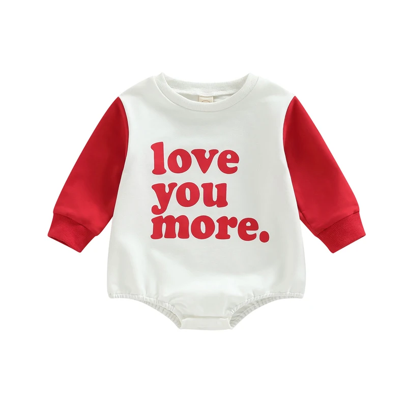 

Infant Baby Boys Girls Fall Romper Long Sleeve Round Neck Letter Print Contrast Color Bodysuit Infant Valentines Day Clothes