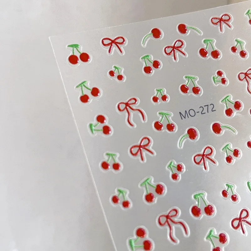 Kawaii Red Cherry Bow Stationery Stickers 5D Cute Fruit Design Adhesive Decorative Stickers