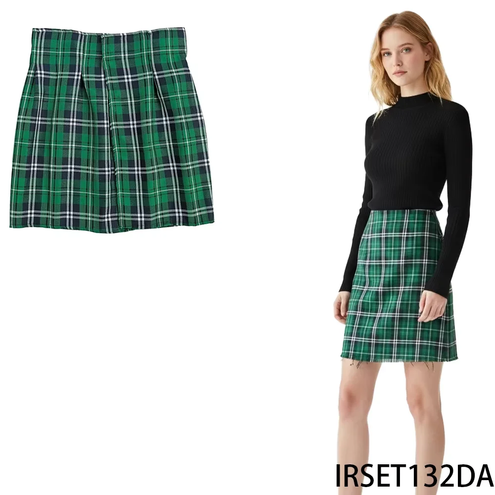 

PESENAR Зеленая, темно-синяя и белая плиссированная мини-юбка в клетку — модный выбор для ретро и повседневной моды