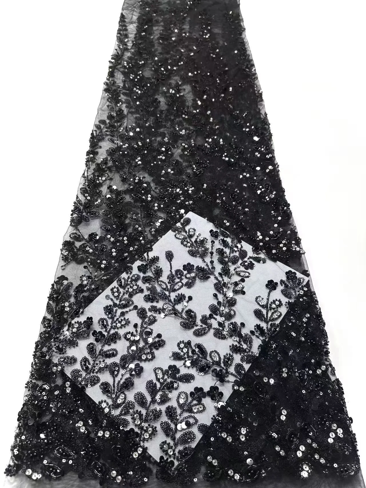 Latest Sequin Fashion Design Handmade Handmade Embroidery Beads for Wedding Women Gown Dress Lace Fabric Sell By 5 Yards AH1824