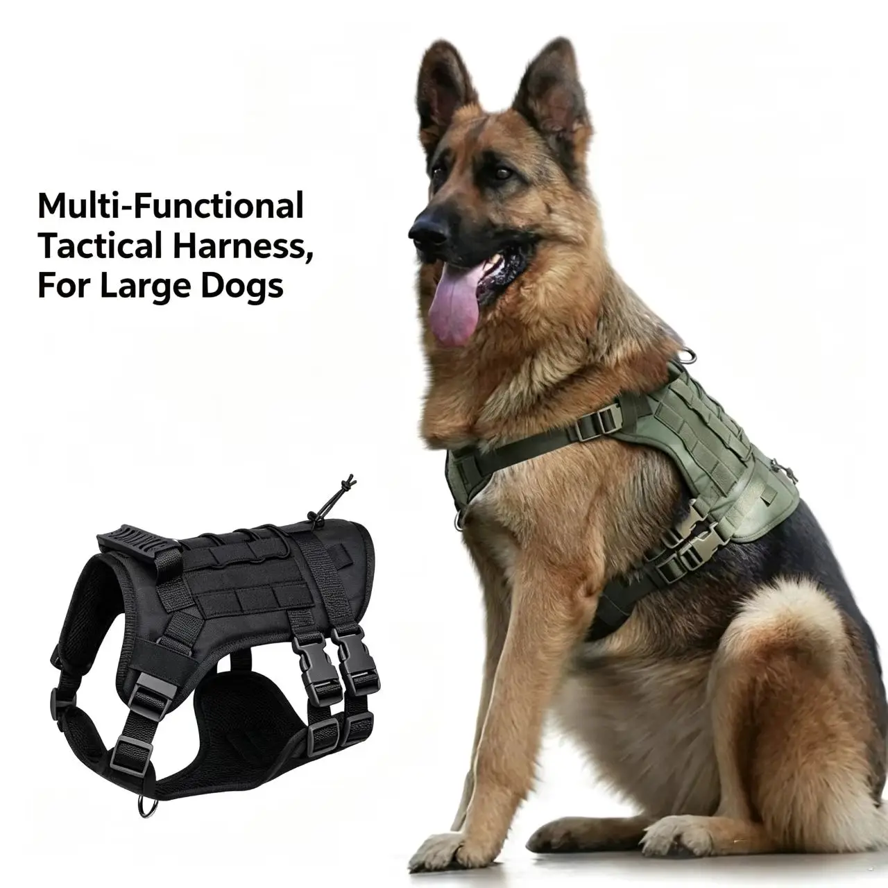 Cool Tactical Dog Harness for Large Dogs, No-Pull Pet Harness with Magic Tape, Anti-Pull Pet Dog Vest Chest Strap