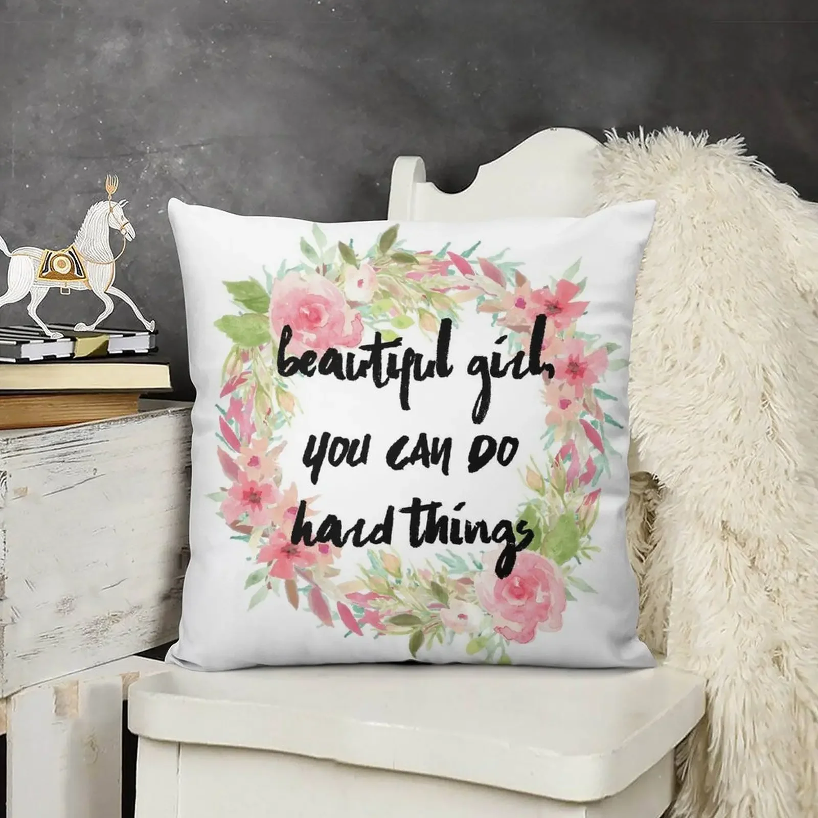 Beautiful Girl, You Can Do Hard Things Throw Pillow Pillow Covers Decorative Sofa Pillow Cover Pillowcases Bed Cushions