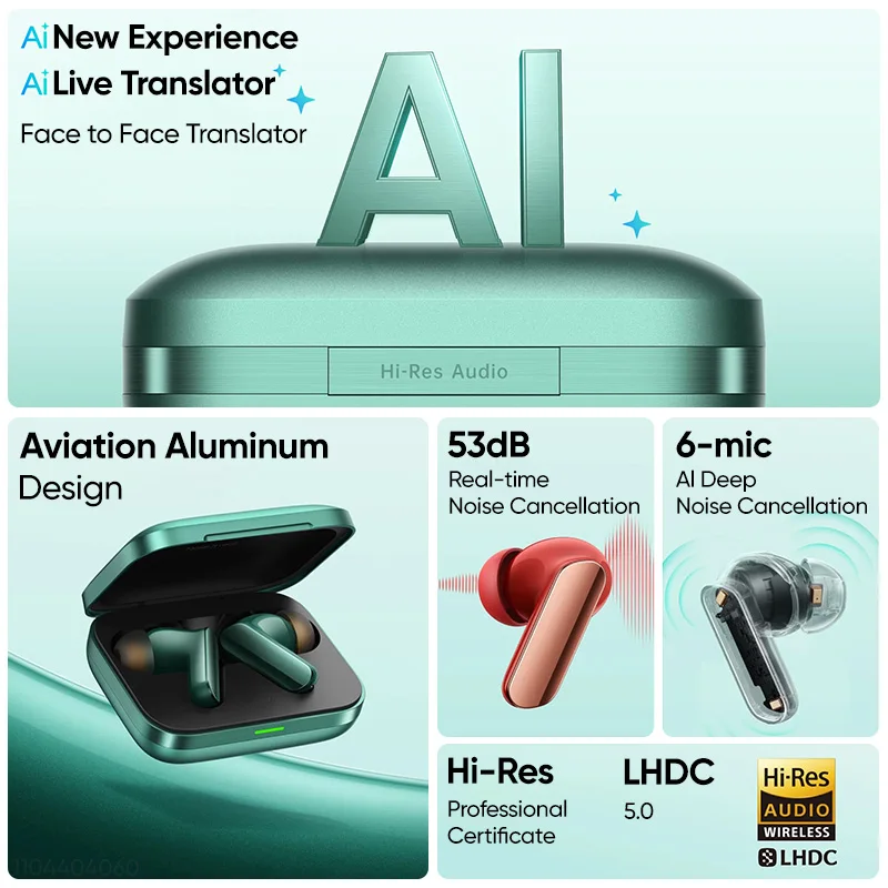 سماعة أذن Realme Buds Air 7 Pro مزودة بتقنية البلوتوث AI 53dB 5000 هرتز وإلغاء الضوضاء عالي الدقة LHDC 5.0 BT 5.4 عمر البطارية 48 ساعة IP55