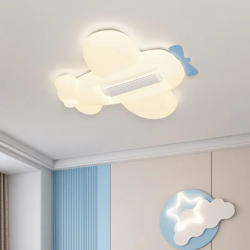 Airplane Fan Ceiling Lamp Kids Air Multiplier RC Dimming Bladeless Fan Children's Boys Girls Room Bedroom Home Appliance