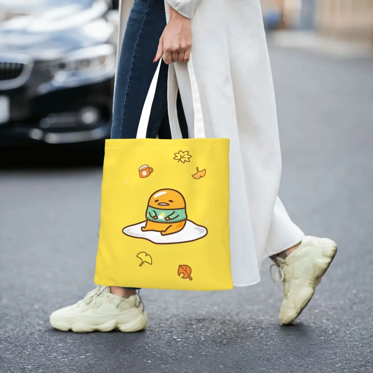 Unisex Gudetama The Lazy Egg Tote Bags Canvas Grocery Bag for Girl Handbags