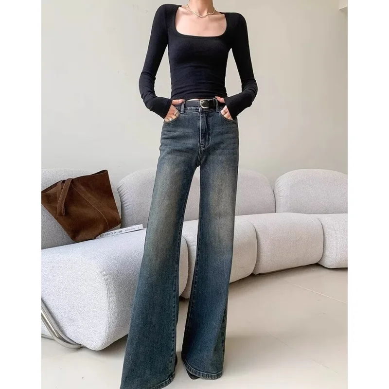 Women Blue Jeans Y2K Style Vintage Fashion High Waisted Streetwear Wide Leg Jean Female Trouser Oversized Baggy Denim Pants