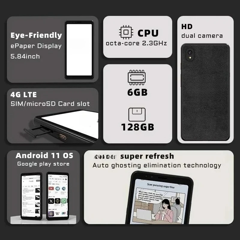 Hibreak Ebook Reader E-ink Display 5.84-inch Smartphone Electronic Book Android 11 Support Google Play Eink Phone Ereader