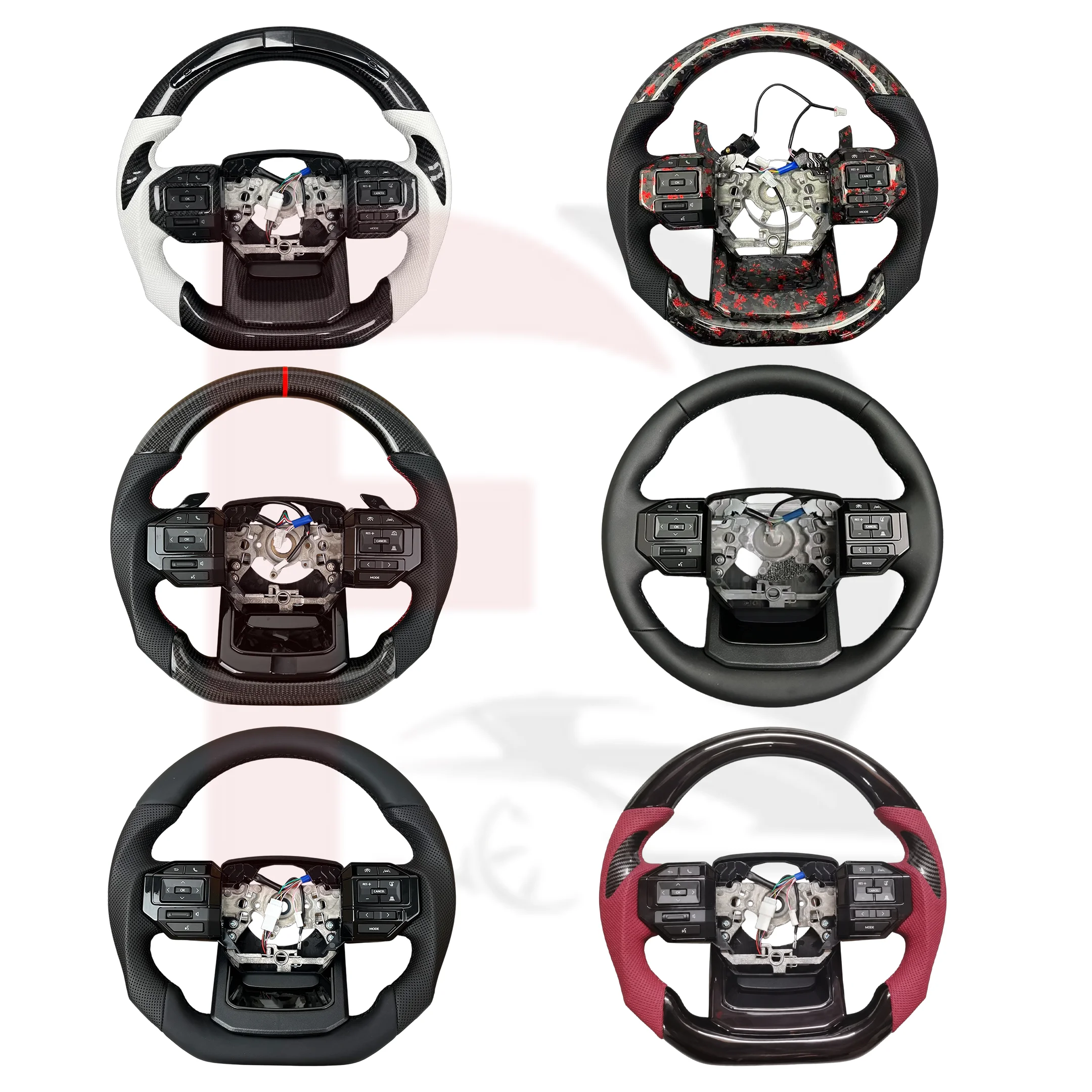 In Stock Upgrade Accessories LC250 Custom D & Round Shape Carbon Fiber Leather Wood Steering Wheel For Toyota Land Cruiser Prado