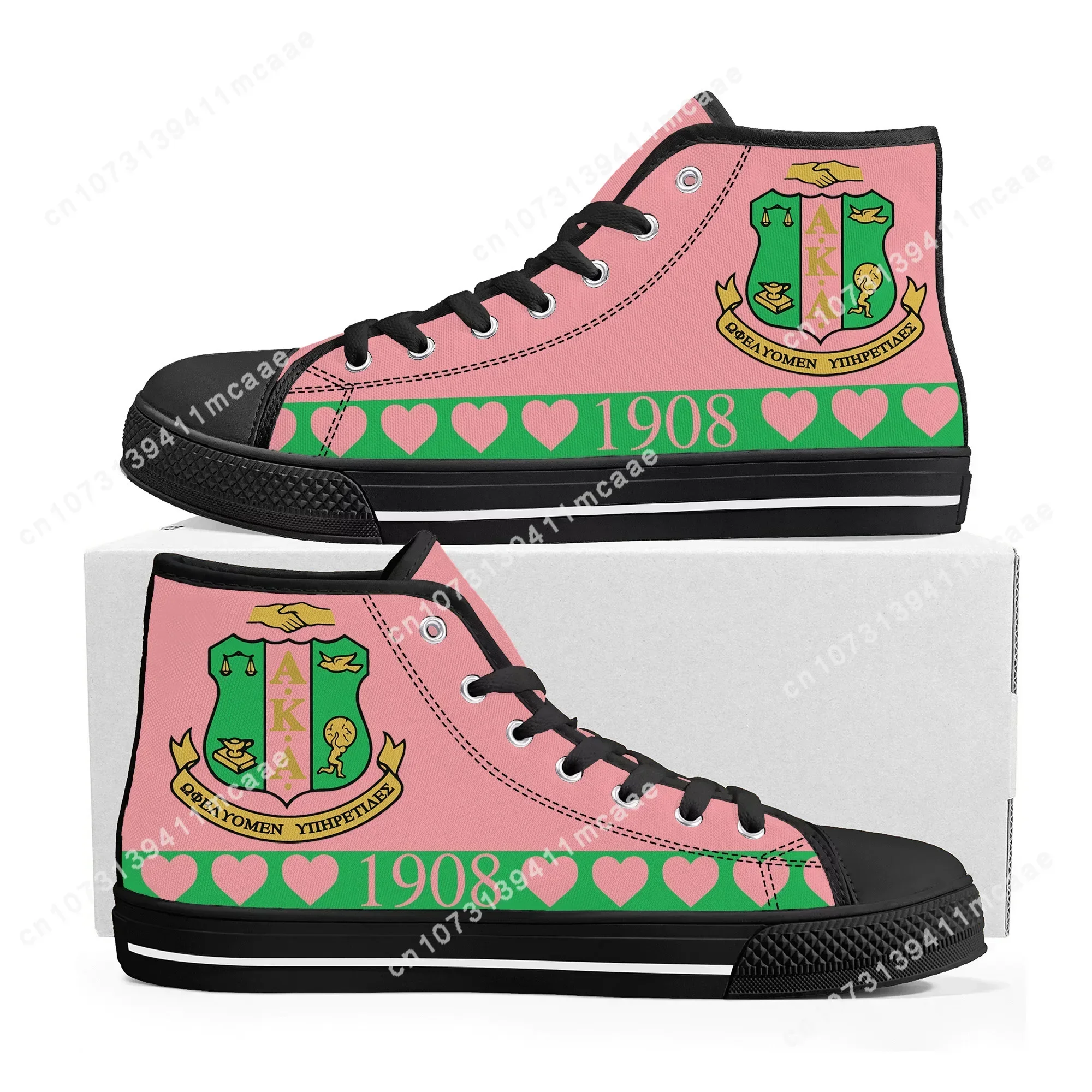 

Alpha Sorority AKA 1908 High Top Sneakers Mens Womens Teenager Kappa Alpha Canvas Sneaker couple Shoe Casual Custom Made Shoes