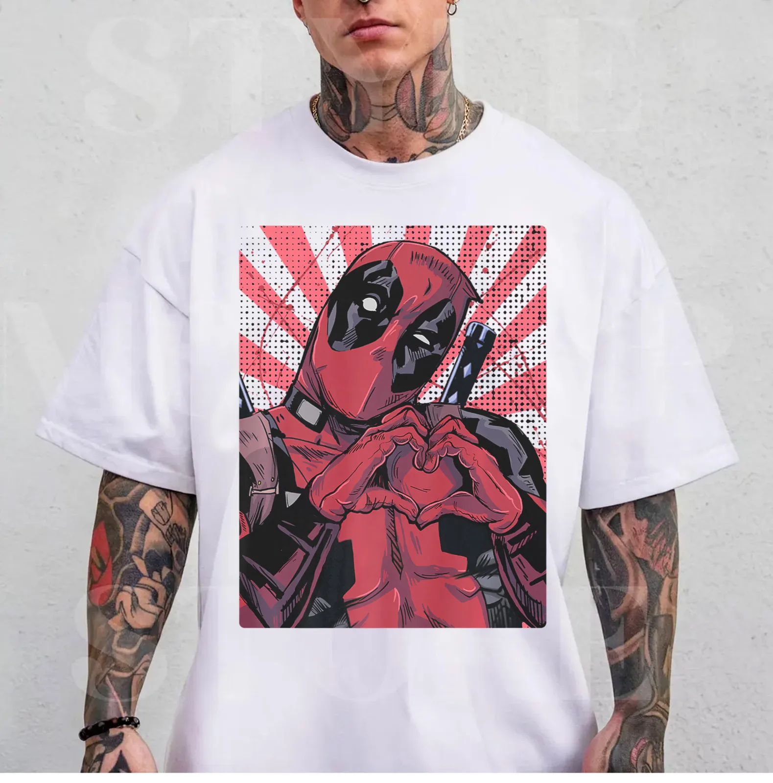 Marvel Deadpool Closed Hand Heart Unisex Short Sleeve T-shirt Summer Men Women Vintage Y2K Round Neck Cotton Print Streetwear
