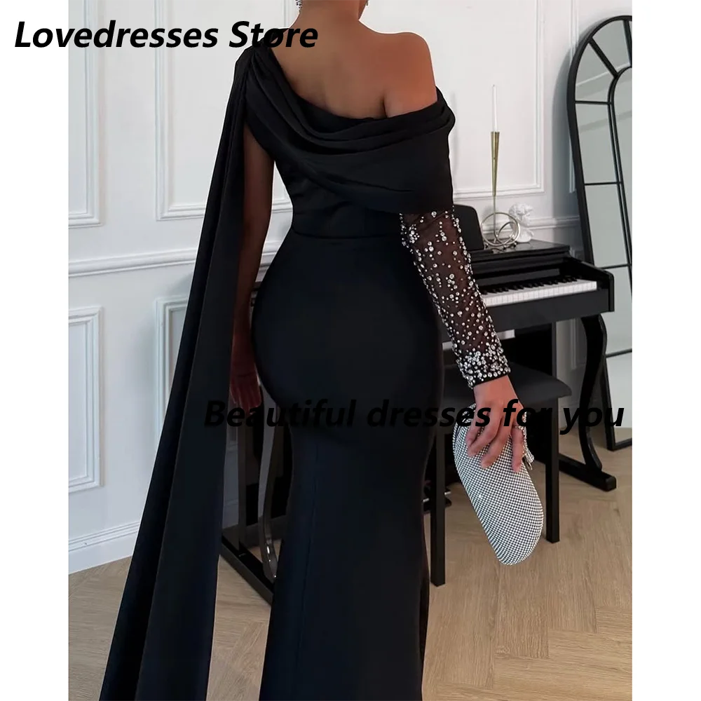 Black Evening Dresses for Women Off Shoulder Long Sleeves Mermaid Girl Prom Formal Wedding Guest Special Events Gala Customized image 4