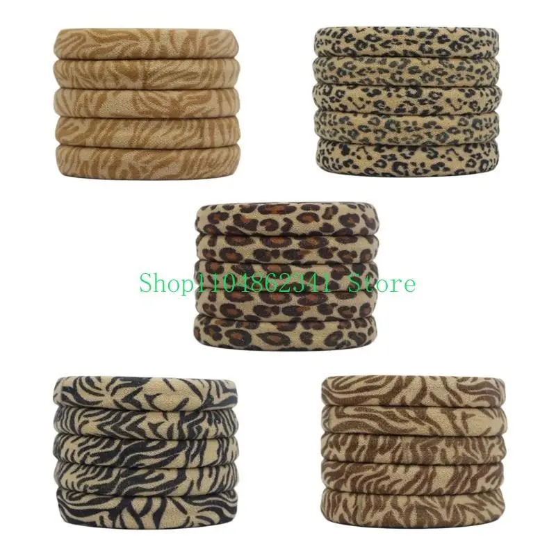 

652F Aesthetic Leopard Print Scrunchies Elastic Hair Rope Set of 5 French Hair Elastic Absorbent Hair Tie for After Bath Use