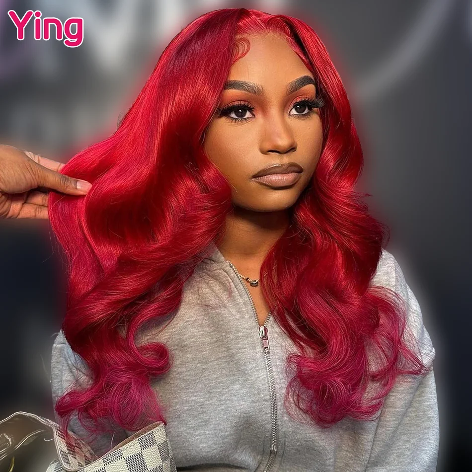 

Ying Hair Cherry Red Colored 13x4 Lace Frontal Wig PrePlucked With Baby Hair 200% Body Wave 13x6 Transparent Lace Front Wig