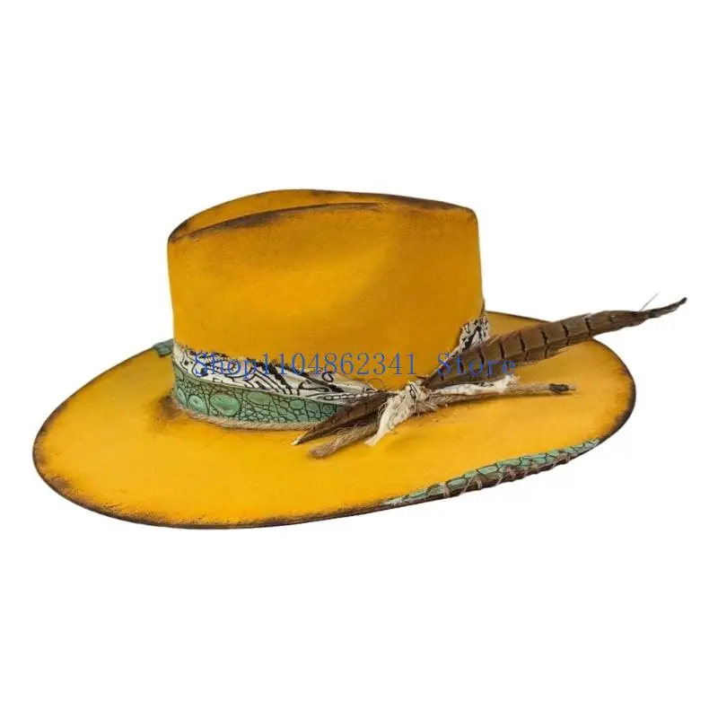 ウールハット-ウールパナマハット-ウールつば広帽子-女性用-男性用-写真撮影用小道具-ウエスタン-男女兼用-ユニセックスウェア-ヘッドウェア