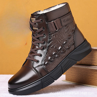 High Quality Genuine Leather Men Snow Boots Winter Plus Velvet Cotton Shoes Designer Lace-up Cashmere Warm Ankle Boots for Men