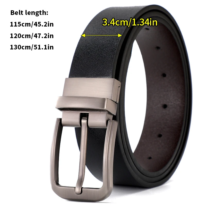 Western Rotatable Pin Buckle Reversible Men's Leather Belt, Premium Casual Waist Belt