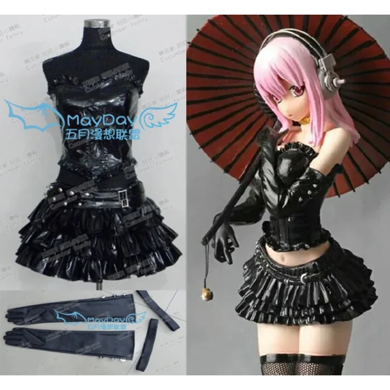 Custom Made Nitro Super Sonic Super Sonic Cosplay Costume black leather clothing top skirt 11