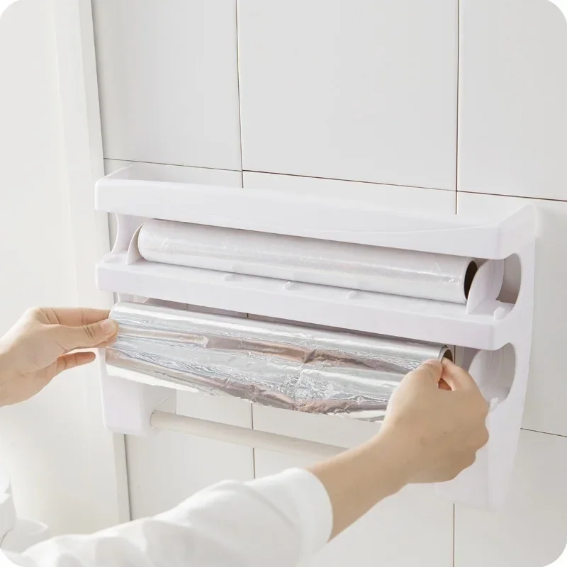 Kitchen cling film storage rack with cutter, aluminum foil barbecue paper storage rack, tissue rack, towel storage rack