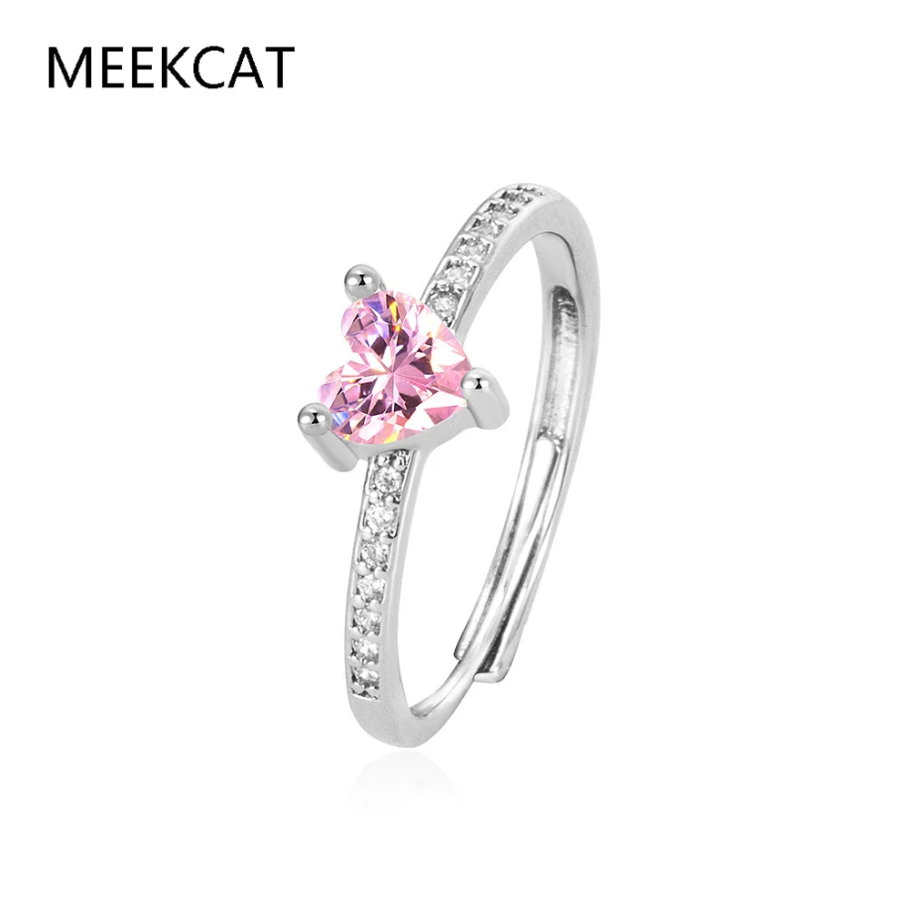 Heart 1ct Natural Pink Quartz 925 Sterling Silver Romantic Heart Ring for Women Fashion Gemstone Jewelry Valentine's Day Gift