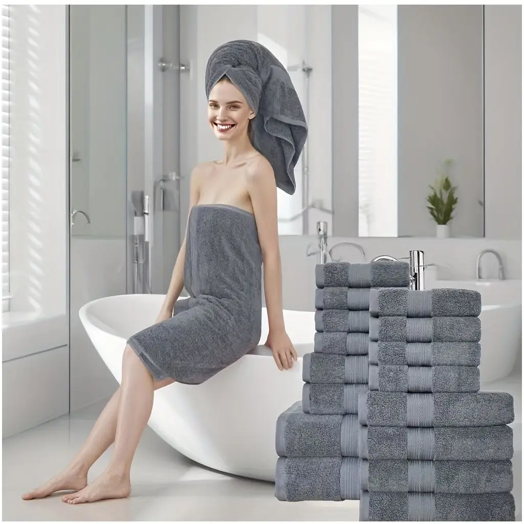 16-Piece Cotton Bath Towel Set – Soft, Absorbent & Quick-Drying | Versatile for Home, Travel, Camping & Pool Use | Mix-and-Match