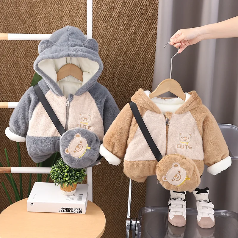 

Boys Thick Coats Winter 2024 Children Warm Velvet Jackets Hoodies For Baby Boy Clothes Tops Kids Outerwear Costume Outdoors 4 5Y