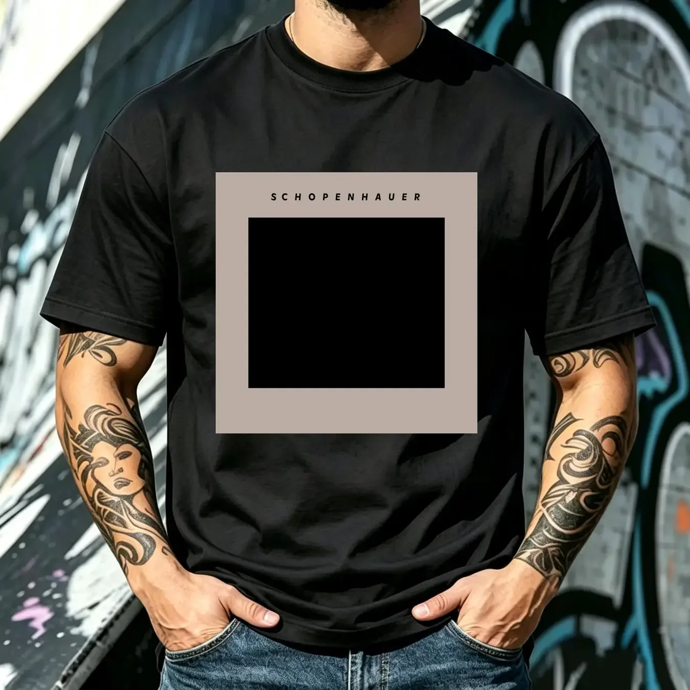 washed T Shirt Schopenhauer Minimalist Design Cotton for dedicated Philosophers and lovers of Philosophy black void vintage