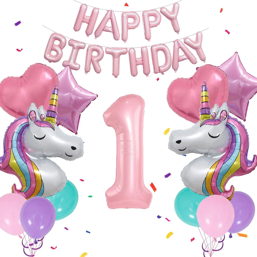 

Unicorn Birthday Decor for Girl Girl Birthday Party Decor with Happy Birthday Banner Unicorn Foil Balloons Heart and Star Ballon