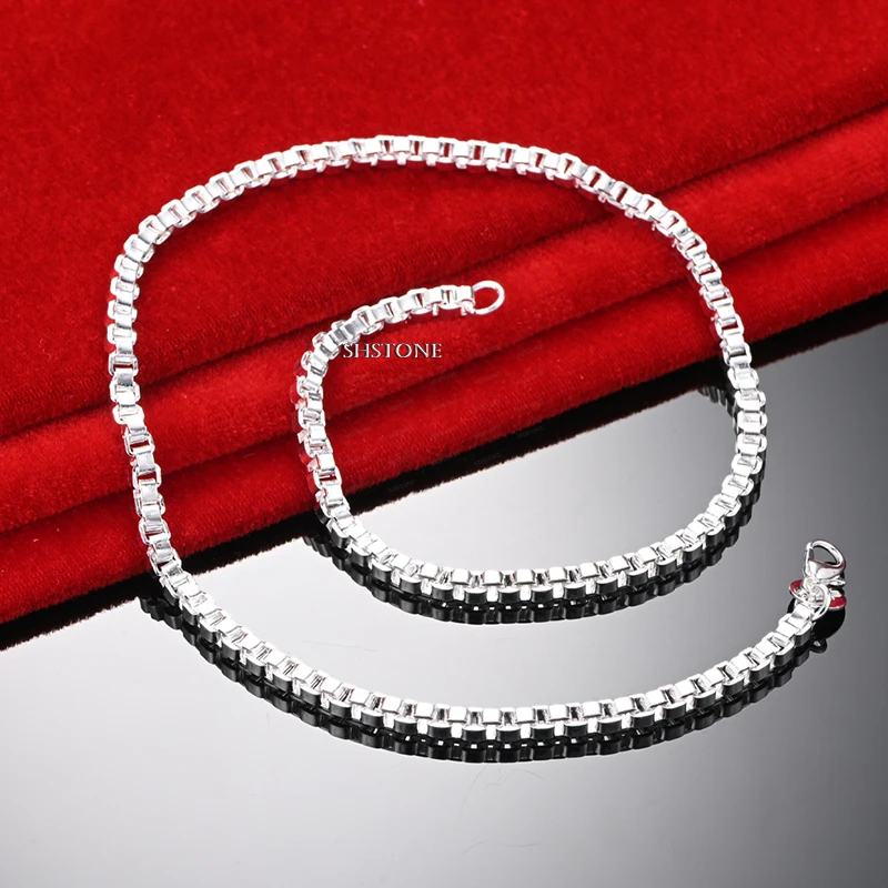 

925 Sterling Silver 4mm Round Box Chain Necklace For Women Man High Quality Engagement Wedding Fashion Charm Jewelry Party