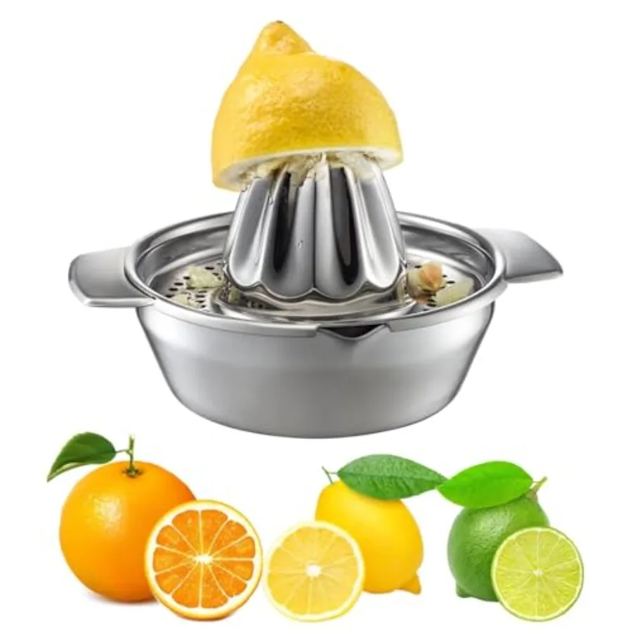 

Manual Stainless Steel Citrus Juicer for Home Kitchen Use: Efficient Hand Press Lemon Squeezer with Builtin Bowl and Strainer f