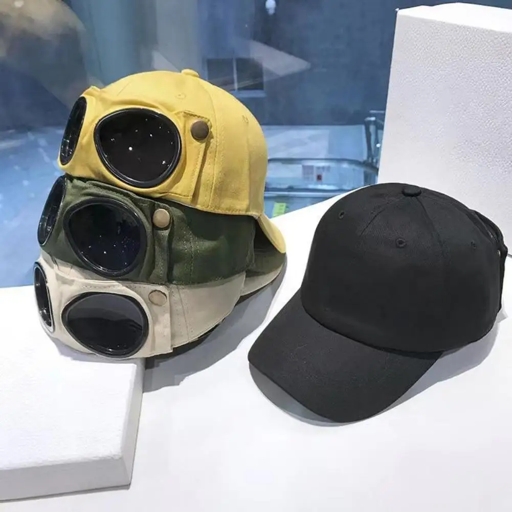 Unisex Retro Pilot Style Baseball Cap with Goggles Fashion Sunglasses Hat Outdoor Casual Sun Protection Hat West Шапка Сиси