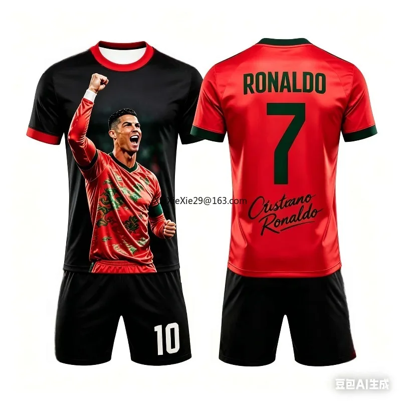 Popular 2026 AI # 7 Ronaldo Summer Children's Adult Set Parent Child Short Sleeve Shorts Football Shirt Couple Style Unisex image 2