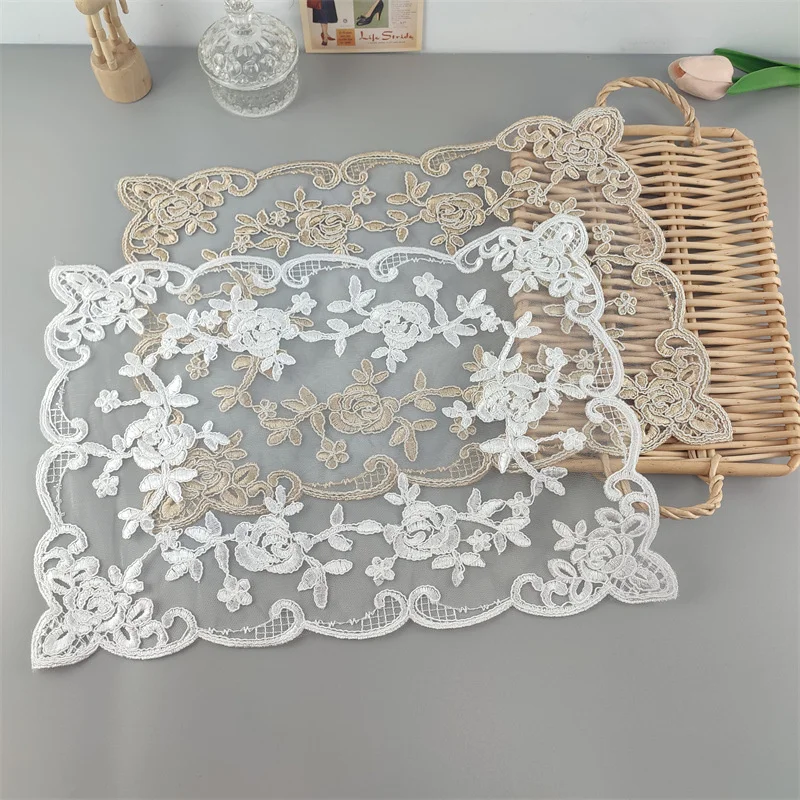 

30x42cm Retro Embroidered Rectangular Table Mat Wall Cabinet Wine Ware Antique Vase Cover Pad Tea Party Living Room Decoration