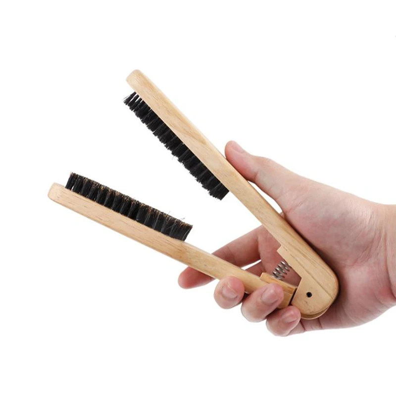 

Professional V Type Hair Straighten Comb Wooden Handle Hair Straightener Hairdressing Combs Anti-static Hair Brush Styling Tools