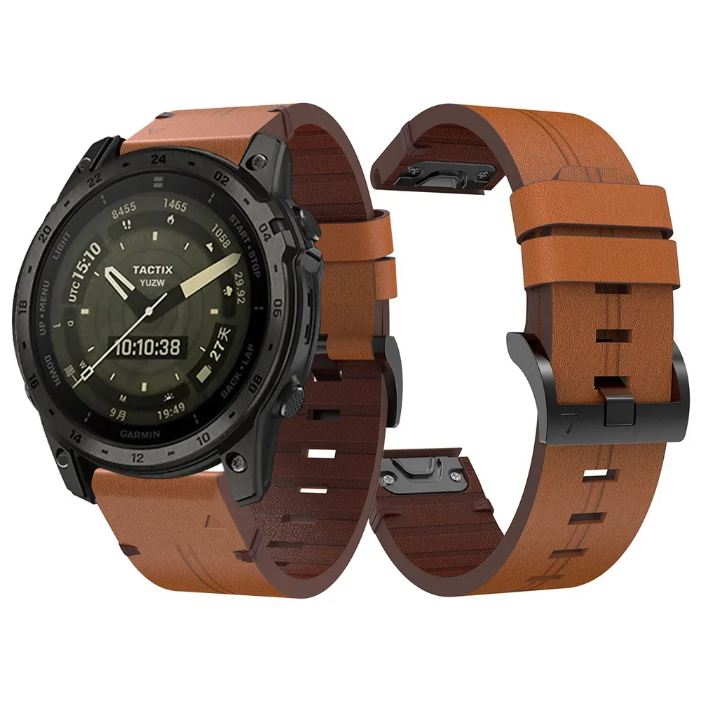 22mm 26mm Leather Strap For Garmin Tactix 7 Pro Delta Bravo/Quatix 7X 6 5/Fenix E 8 7/Enduro 3/EPIX QuickFit Watch Band Bracelet