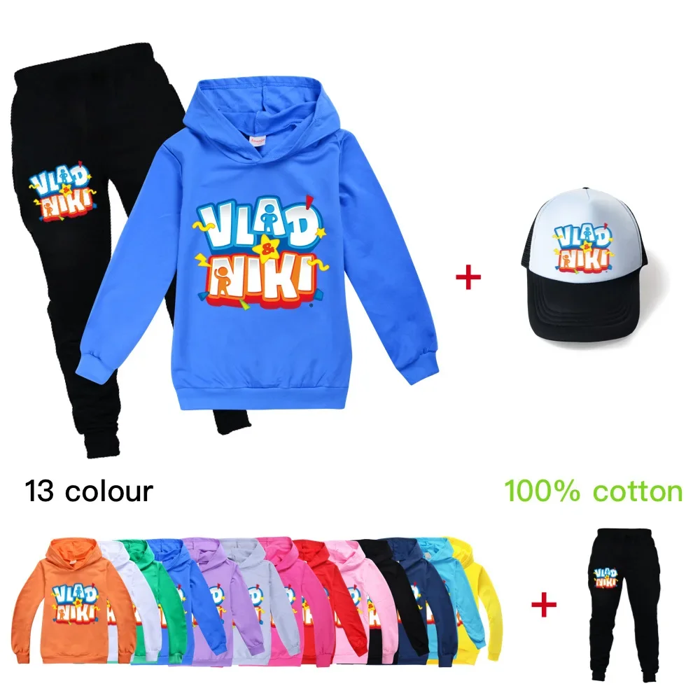 

2024 Kids vlad niki Boys girl Clothes Hoodies Sweatshirt+Pants Suit Teens Kids Fall Clothes Children's Clothing Sets+cap