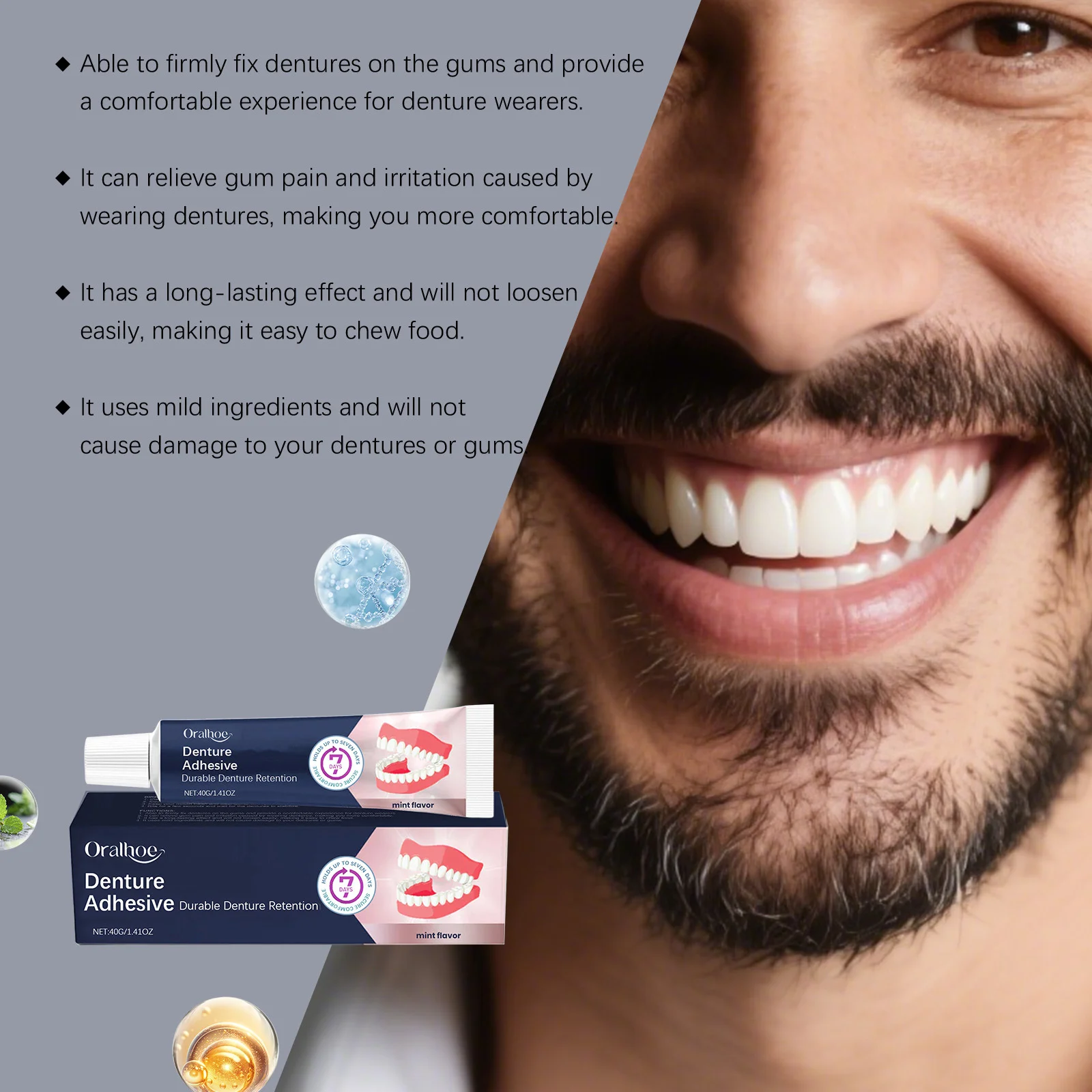 Denture Fixing Adhesive Cream Prevent Fake Tooth Loosen Long-Lasting Adhesive Extra Strong Glues Comfortable Gentle Denture Care