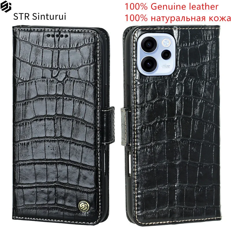 

STR Genuine crocodile grain leather card Slot Wallet Cover For Oppo Reno15 FS Reno14 Reno13 Pro Max F 15c shockproof phone Case