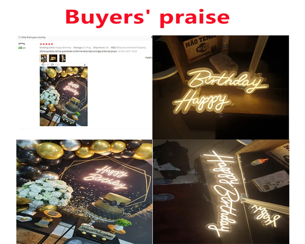 23''x 16''Happy Birthday Neon Signs Light Party Flex Transparent Acrylic Neon Light Sign Led Light Wedding Party Decoration Lamp