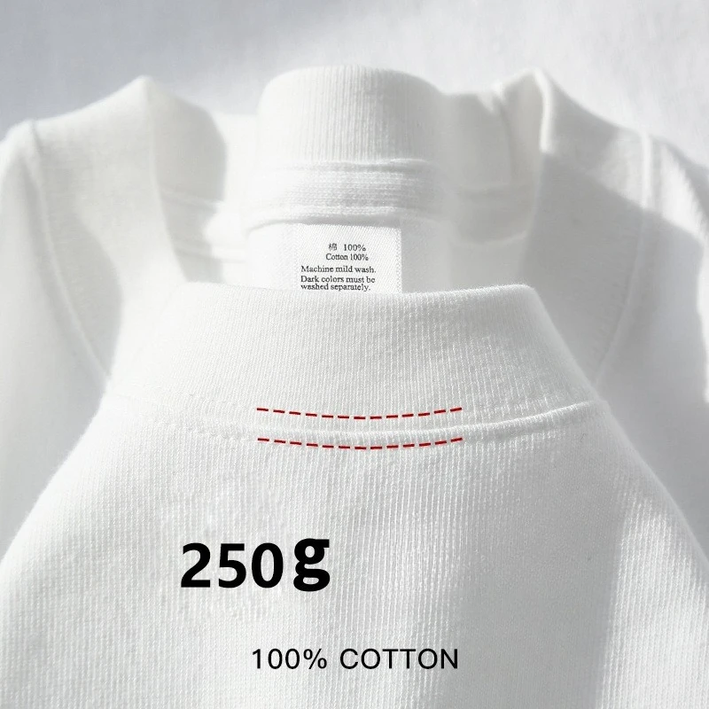 Pure White 250g Pure Cotton Heavy Thick Opaque Short-sleeved Men's Light Gray Loose Casual Bottoming Shirt Top Men T-Shirts