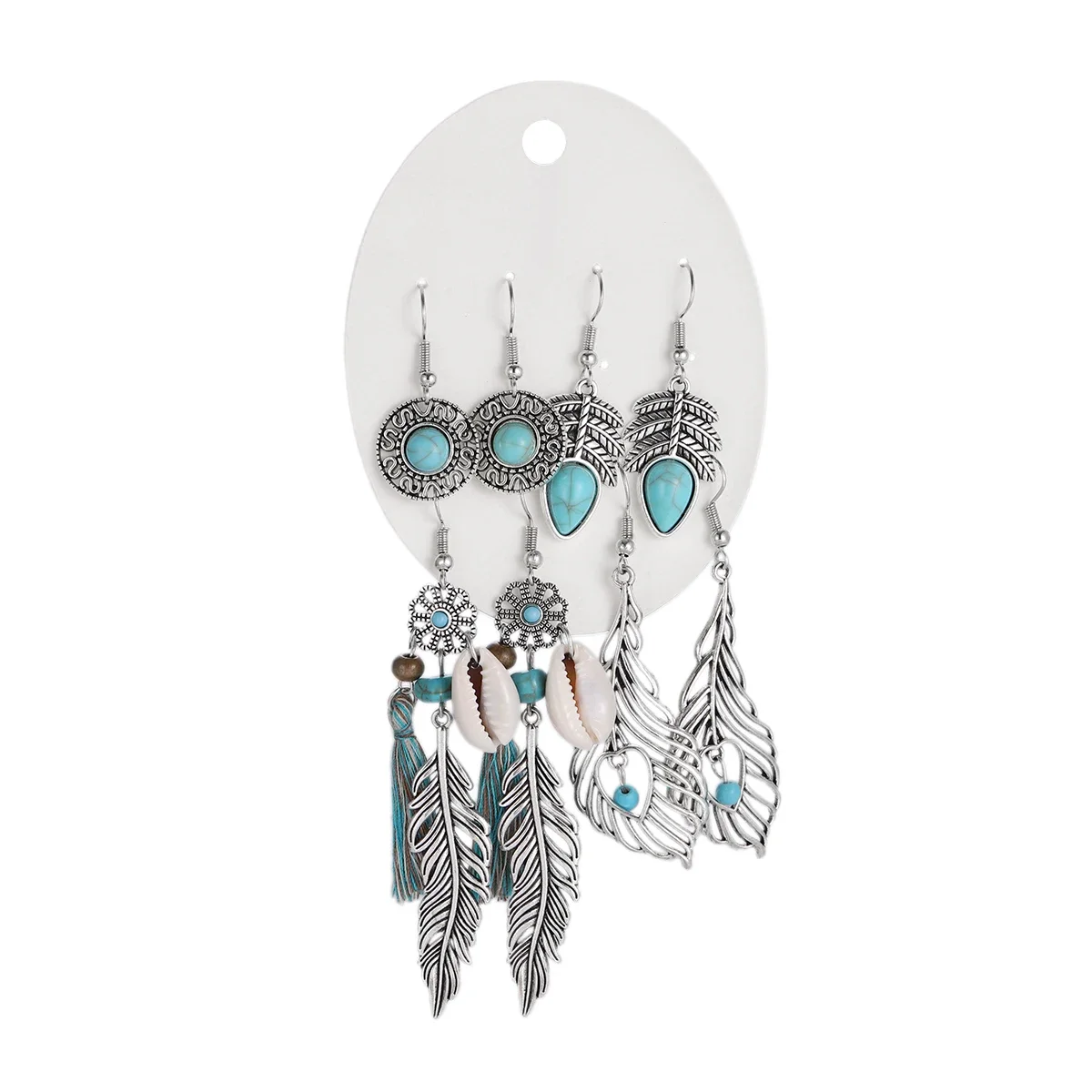 12 نمط بوهو ريترو الأزرق حجر طقم من الحلقان المرأة العرقية هندسية يترك جولة أقراط فضية اللون 2025 مجوهرات جديدة بيجو #6