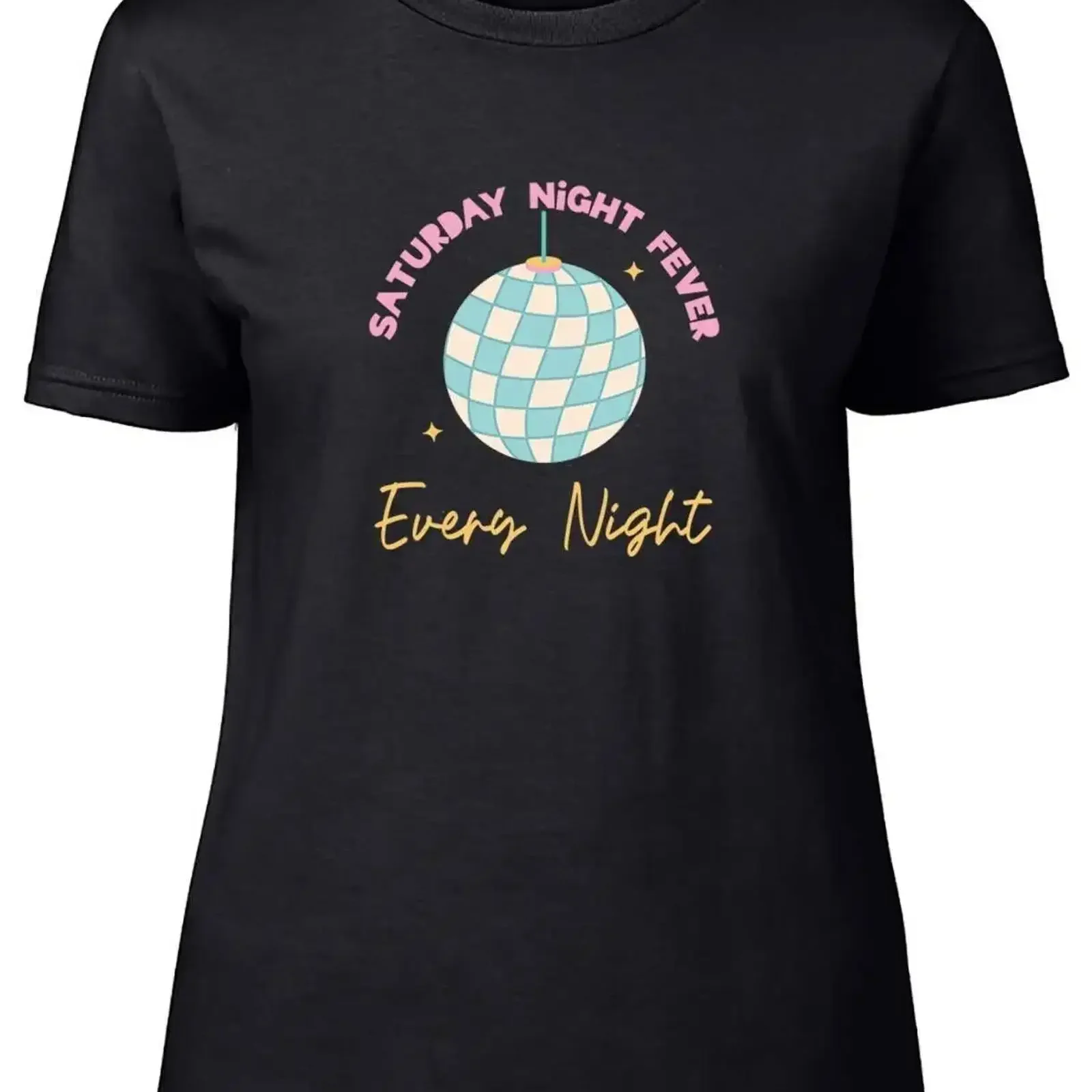 

Saturday Night Disco Fever Womens T Shirt Every Funny Dancing Dance vintage Washed graphic Top For Everyday Wear Comfortable