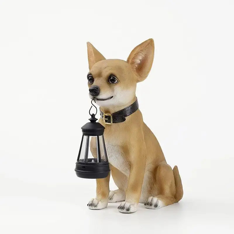 Solar Powered Chihuahua Statue Outdoor Garden Decor with LED Lights Automatic Night Light Dog Figurine for Yard Patio Pathway