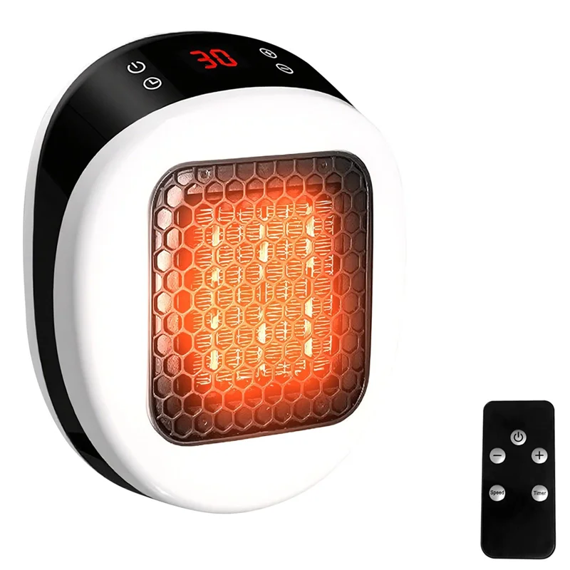 

Электрический обогреватель A99G-EU с термостатом и таймером на 12 часов, вентиляторный обогреватель для розетки с пультом дистанционного управления, для помещений площадью до 10 м²/25 м³