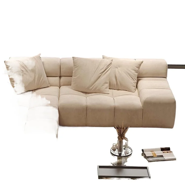 Modern simple living room small apartment Italian minimalist matte fabric puff sofa tofu block technical cloth sofa wood
